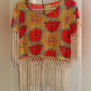 Lulumari floral crop top with fringe‎ size small